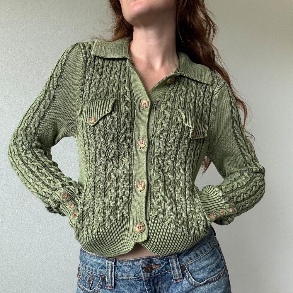 Sundance olive green cable knit cropped carigan - Picture 4 of 9